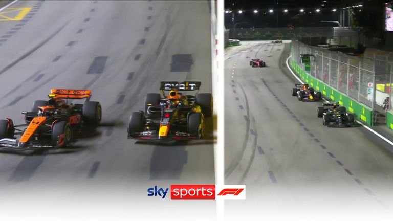 George Russell, Lando Norris et Lewis Hamilton dépassent tous Max Verstappen après le redémarrage de la voiture de sécurité alors que Red Bull recule