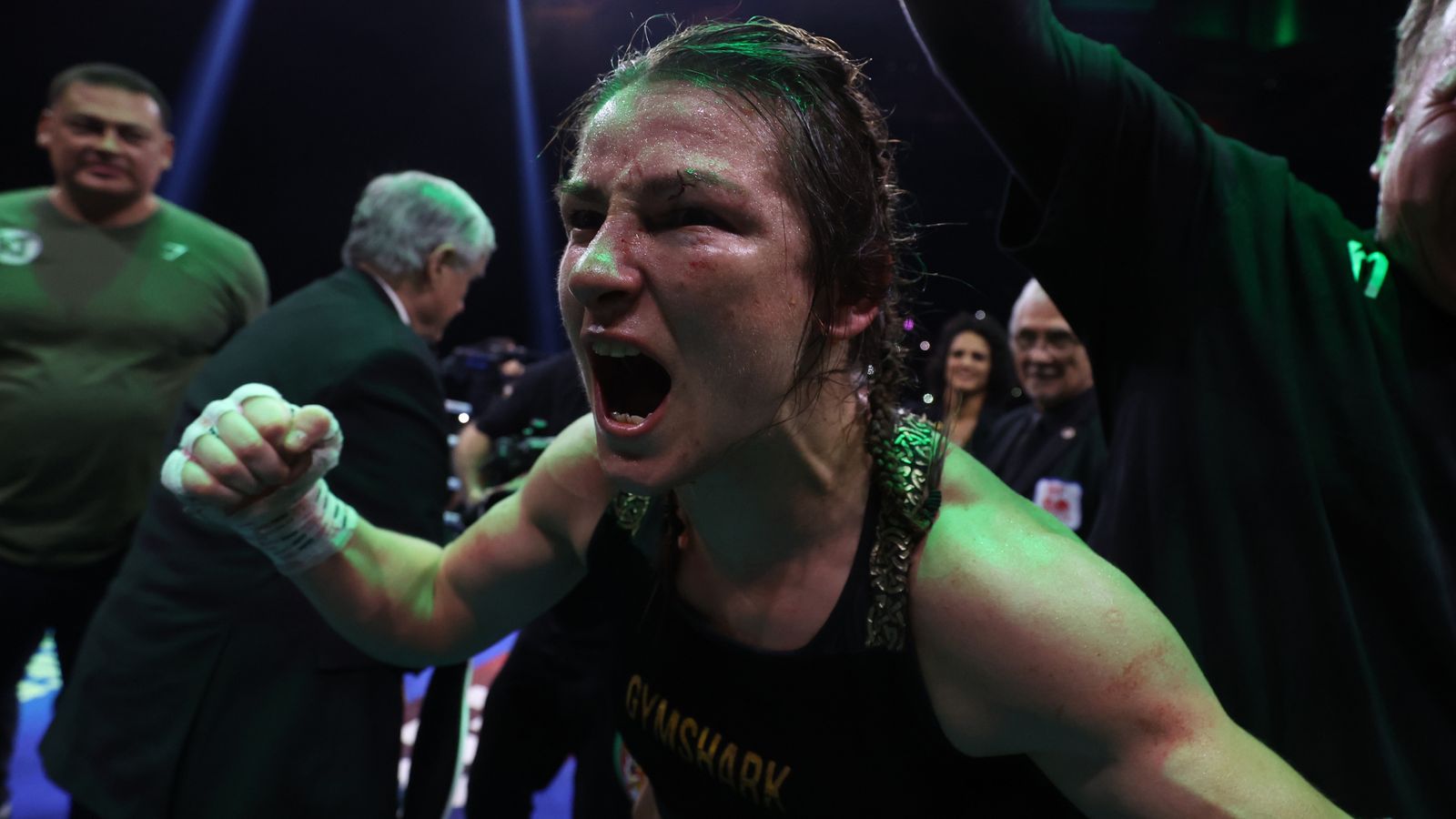 Dublin, Ireland - November 26: Katie Taylor v Chantelle Cameron, Undisputed Super-Lightweight World Title Fight..26 November 2023.Picture By Mark Robinson Matchroom Boxing.Katie Taylor wins