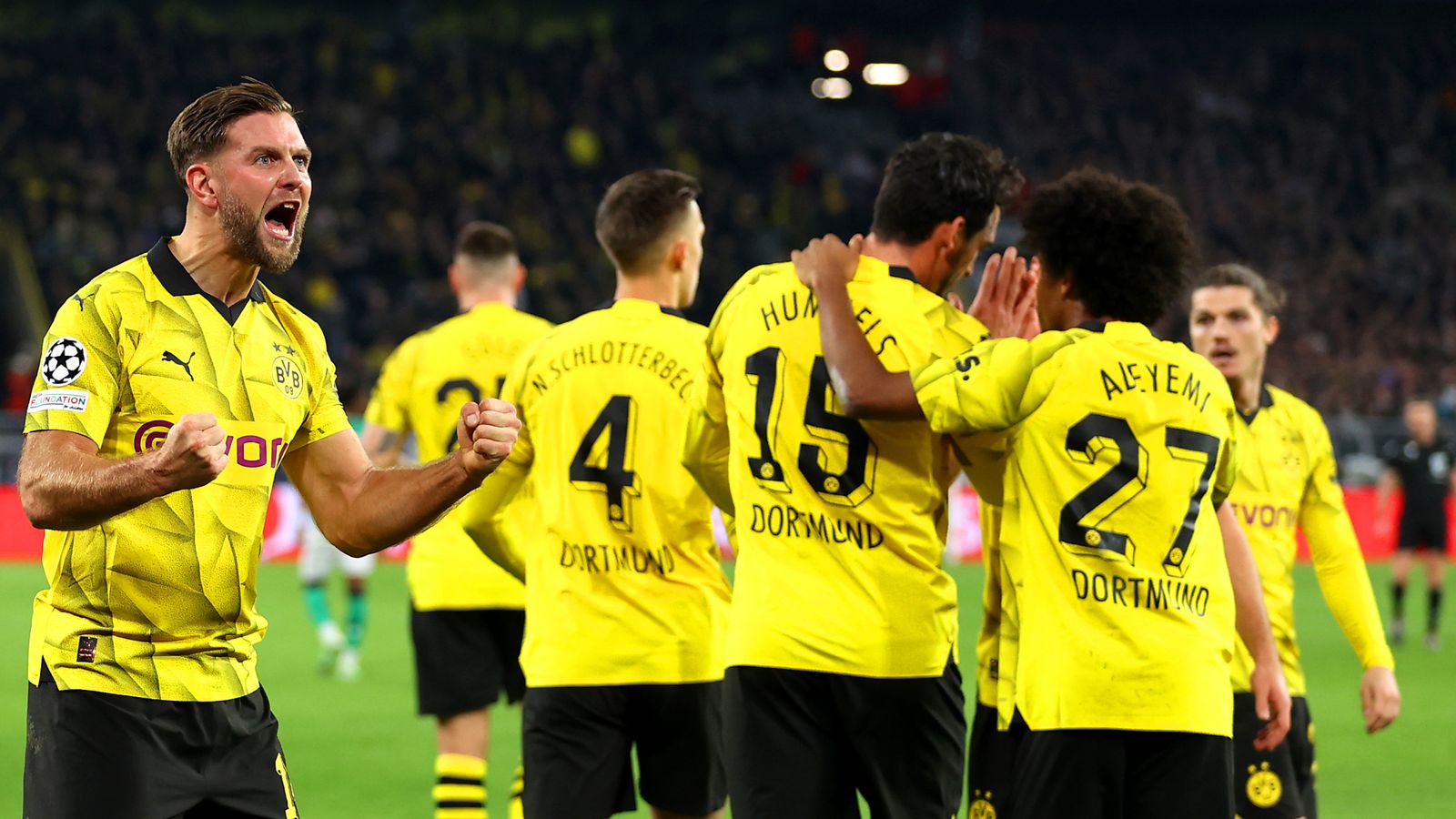 Niclas Fullkrug celebrates scoring for Borussia Dortmund against Newcastle in the Champions League